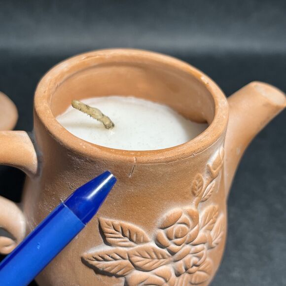 Vintage Potpourri Designs Pottery Floral Tea Pot Candle Holder W/Candle 85% Full - Picture 10 of 10